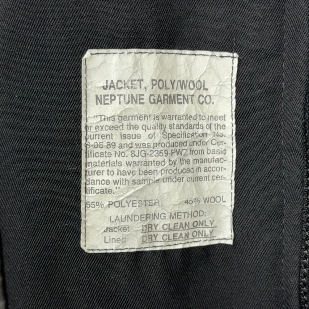 VTG Military Bomber Jacket Mens 46 Long Black Neptune Garment Co Wool Blend USA